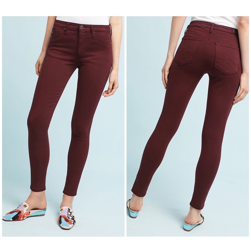 Anthro | AG Abbey Ankle Skinny Red Sateen Jeans